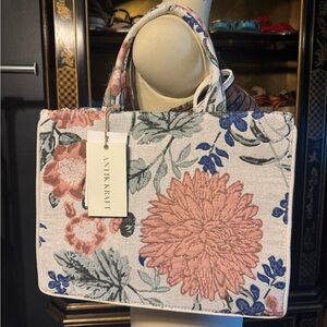Antik Kraft Floral Embroidered Tote - Cream, Pink, Blue